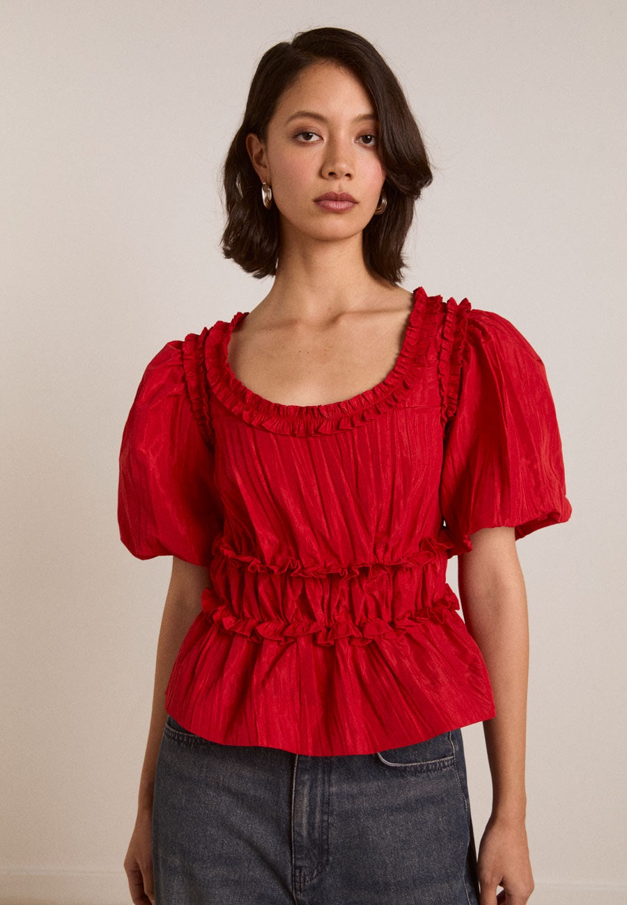 トップス HOUGA RUFFLED TOPS red トップス HOUGA RUFFLED TOPS red HOUGA RUFFLED TOPS red 【公式通販】