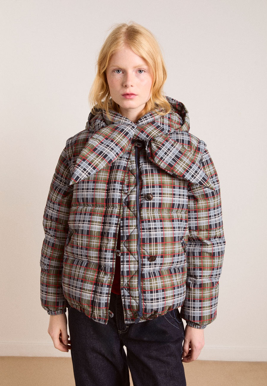 Damson Madder Pearl Hooded Puffer Multi Check - Main Image