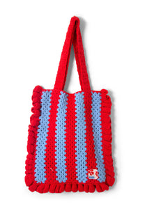 Damson Madder Stripe Frill Crochet Bag Red/Blue