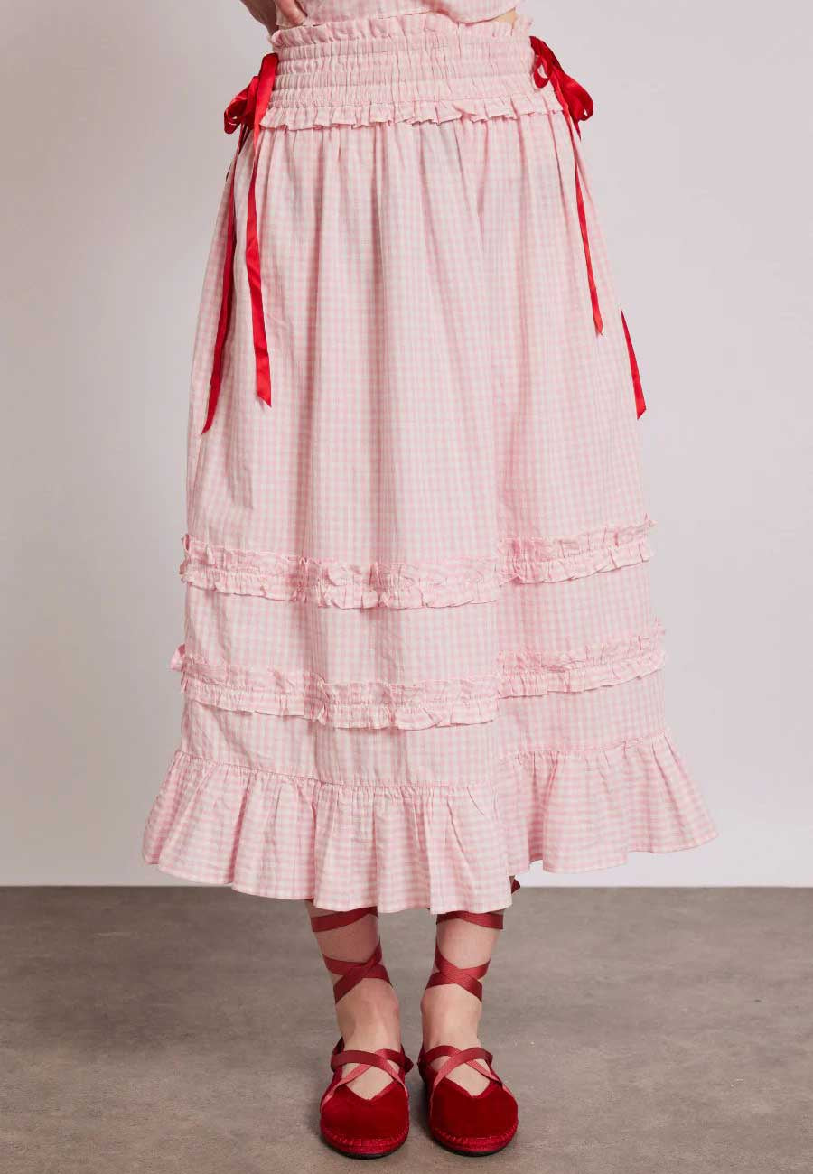 Damson Madder Olivia Ruffle Skirt Pink Gingham