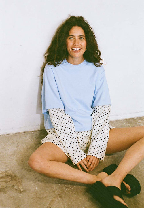Commonplace Essentials Blue Crush LS Tee Light Blue Polka