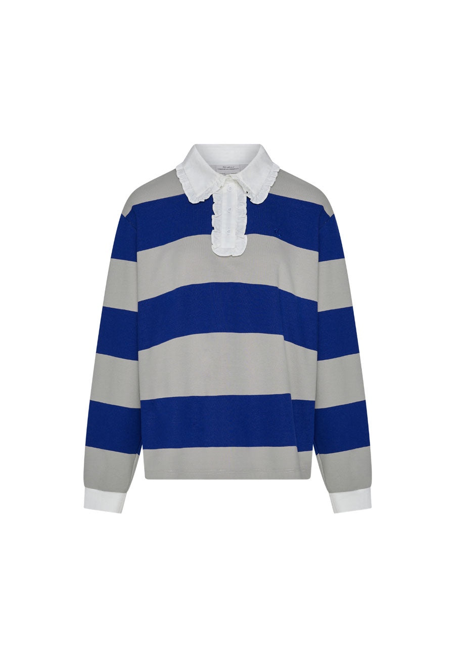 Commonplace Essentials Ocean Frill Polo Navy Stripe