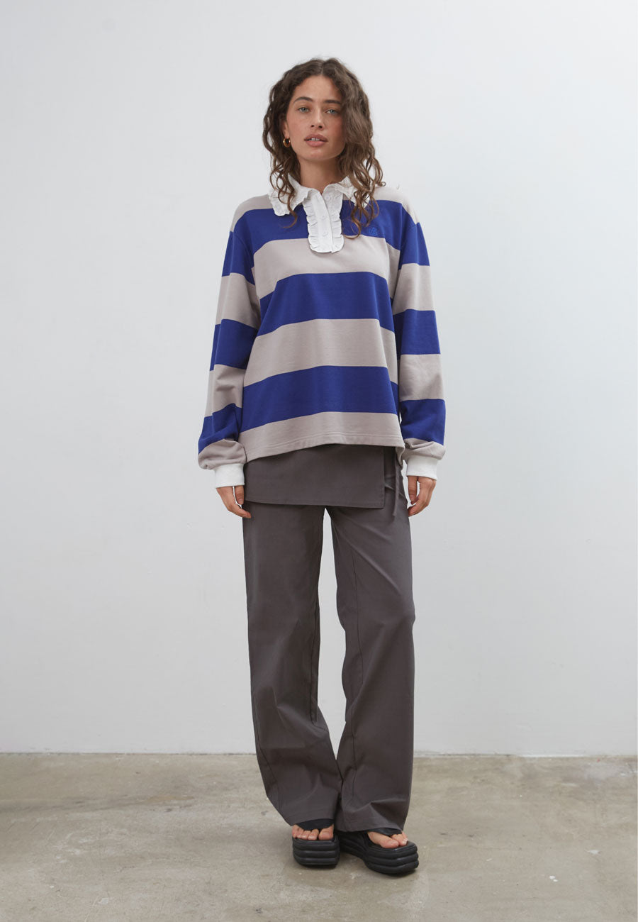 Commonplace Essentials Ocean Frill Polo Navy Stripe