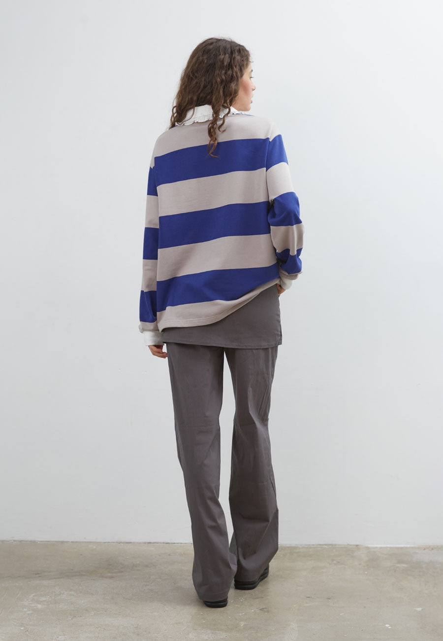 Commonplace Essentials Ocean Frill Polo Navy Stripe