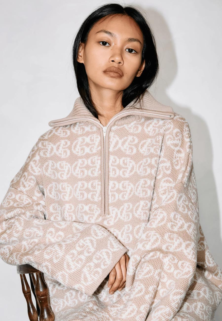 Commonplace Essentials Chapman Monogram 1/4 Zip - Warm Sand/Cream