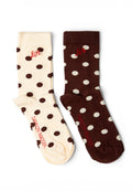 Damson Madder Calf Length 2 Pack Socks Choc & Ecru Spot