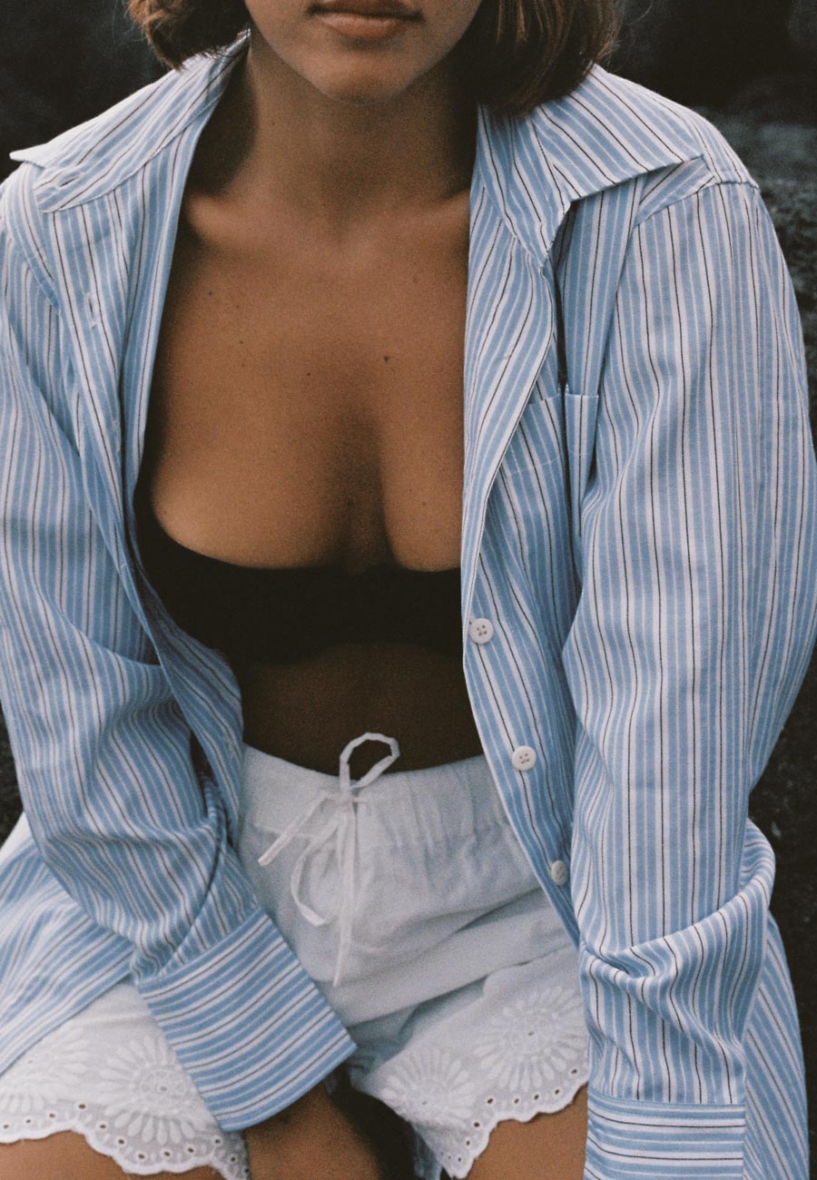 Commonplace Essentials Good Days Shirt White/Blue Stripe