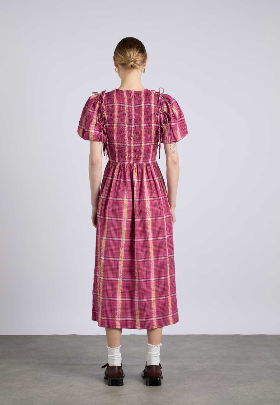 Damson Madder Becca Midi Dress Pink/Khaki Check