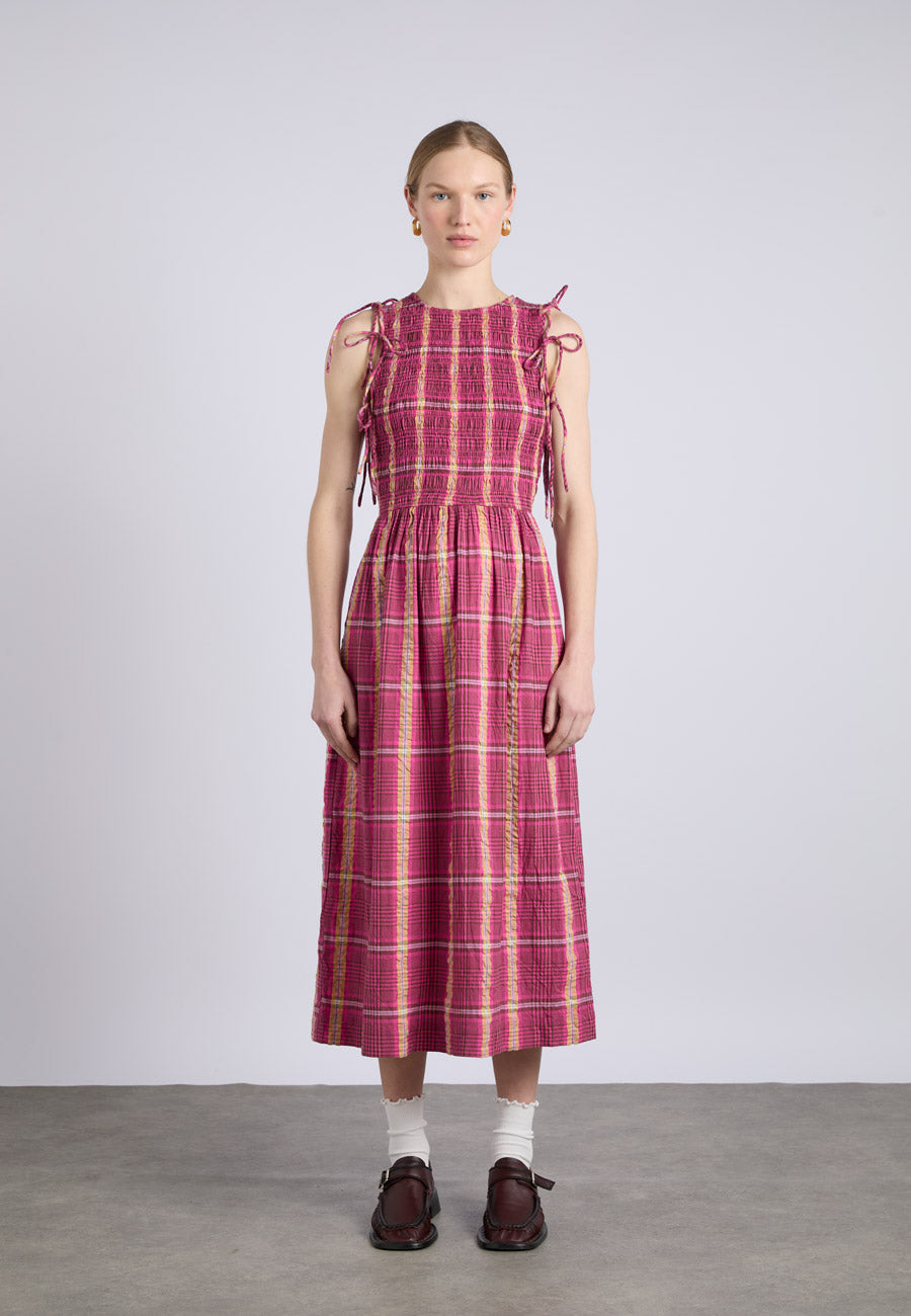 Damson Madder Becca Midi Dress Pink/Khaki Check