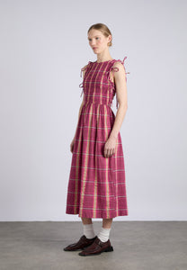 Damson Madder Becca Midi Dress Pink/Khaki Check