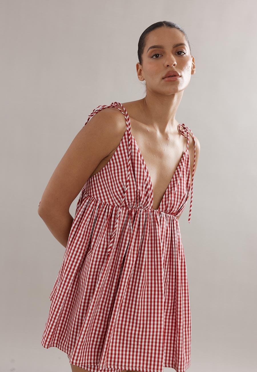 Caitlin Crisp Esther Top Red Gingham