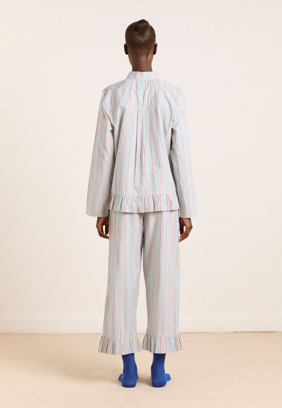 Damson Madder Frill Florie PJ Set Blue/Burg Stripe