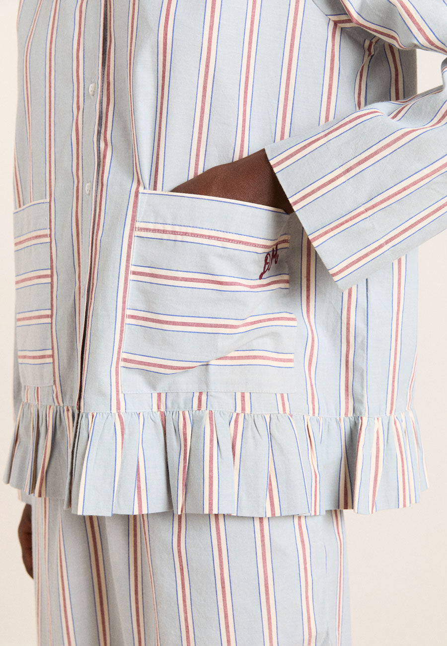 Damson Madder Frill Florie PJ Set Blue/Burg Stripe