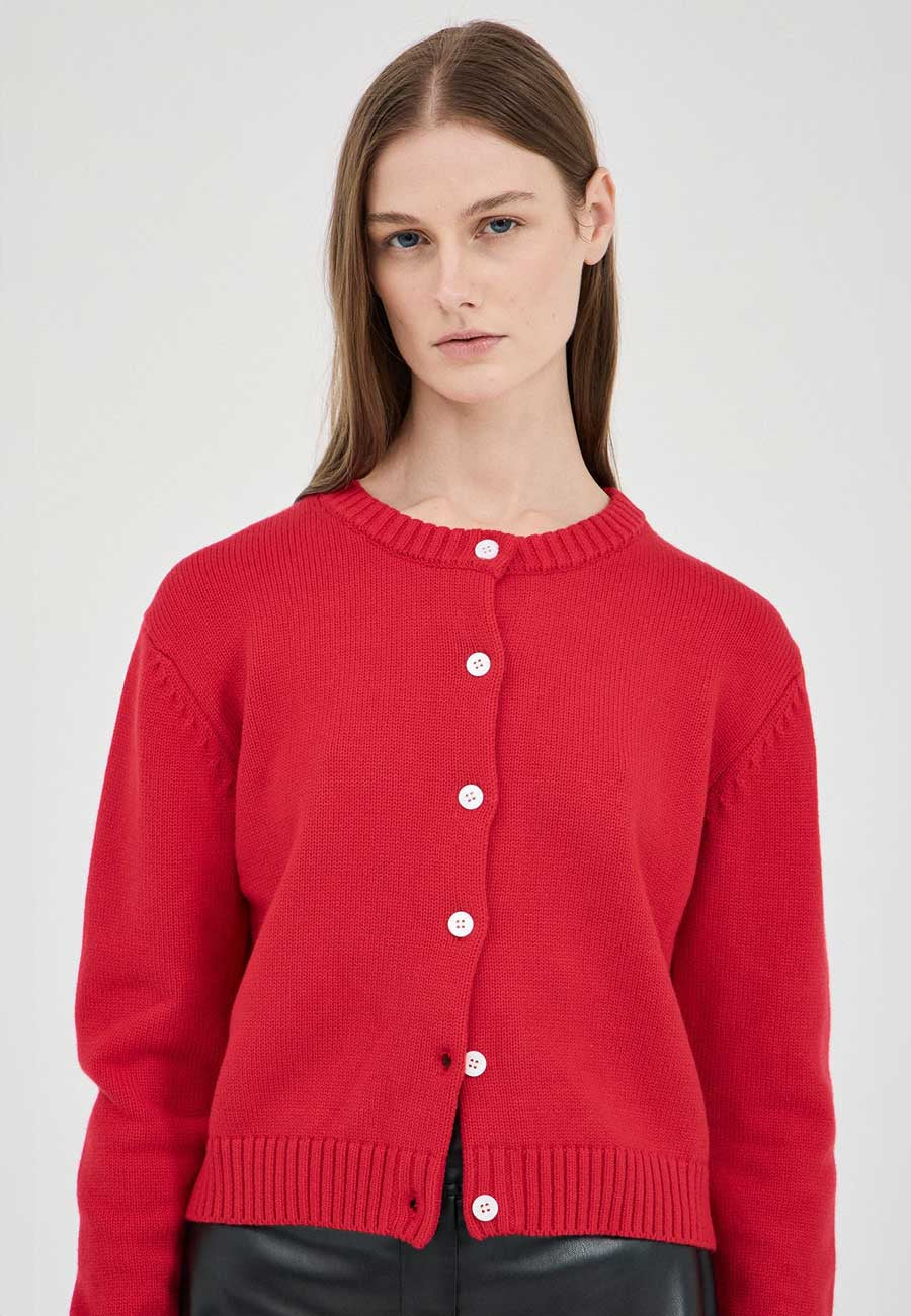 Friend of Audrey Cotton Wool Knit Cardigan Red