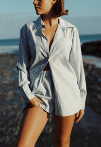 Commonplace Essentials Good Days Shirt White/Blue Stripe