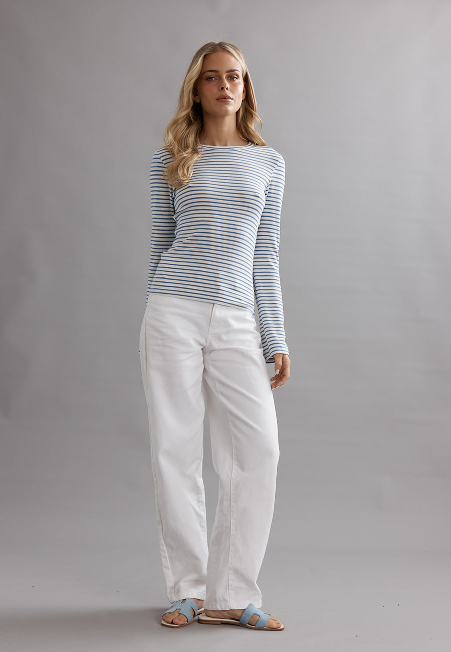 Caitlin Crisp Neat Long Sleeve Tee Ocean Stripe