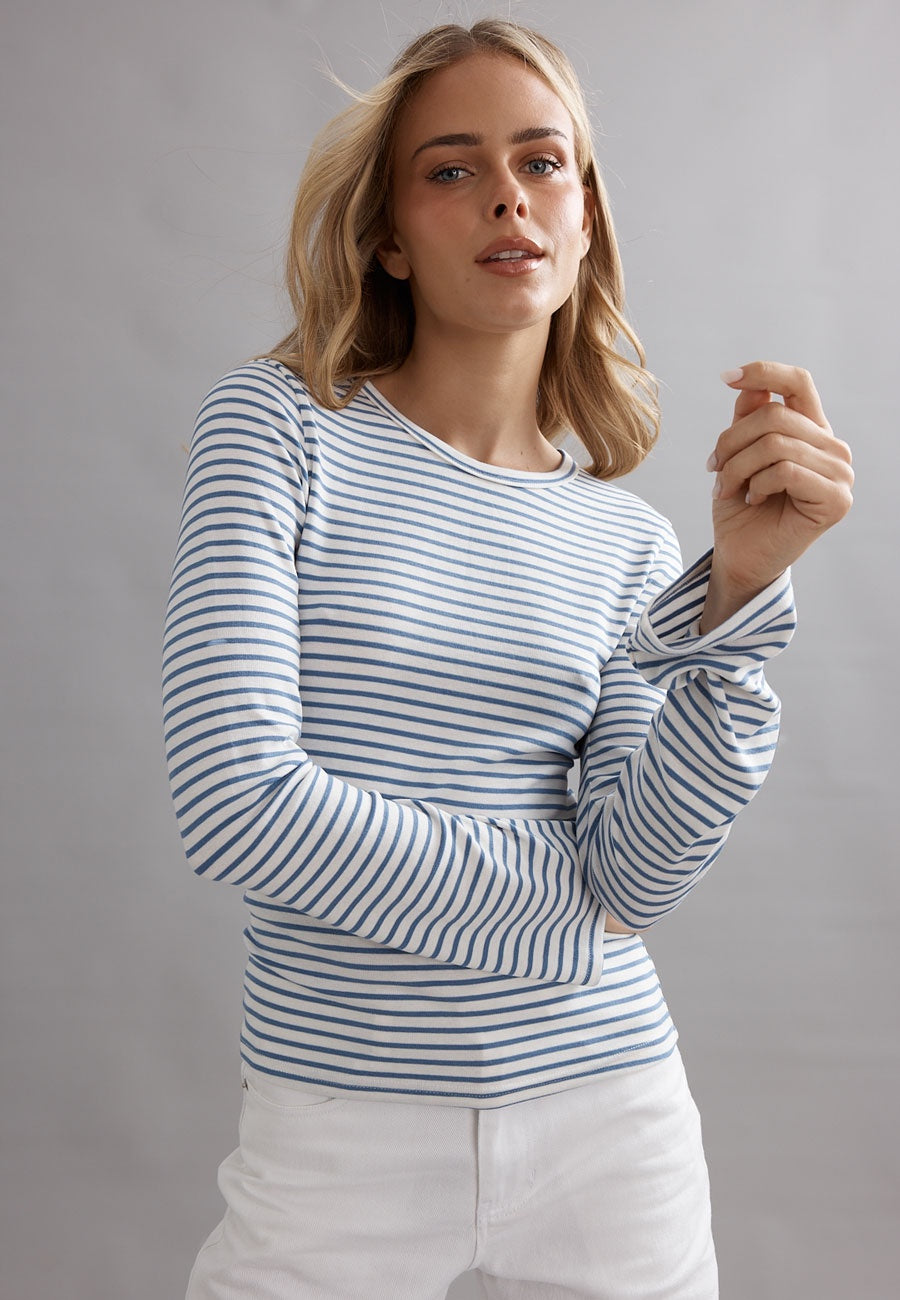 Caitlin Crisp Neat Long Sleeve Tee Ocean Stripe