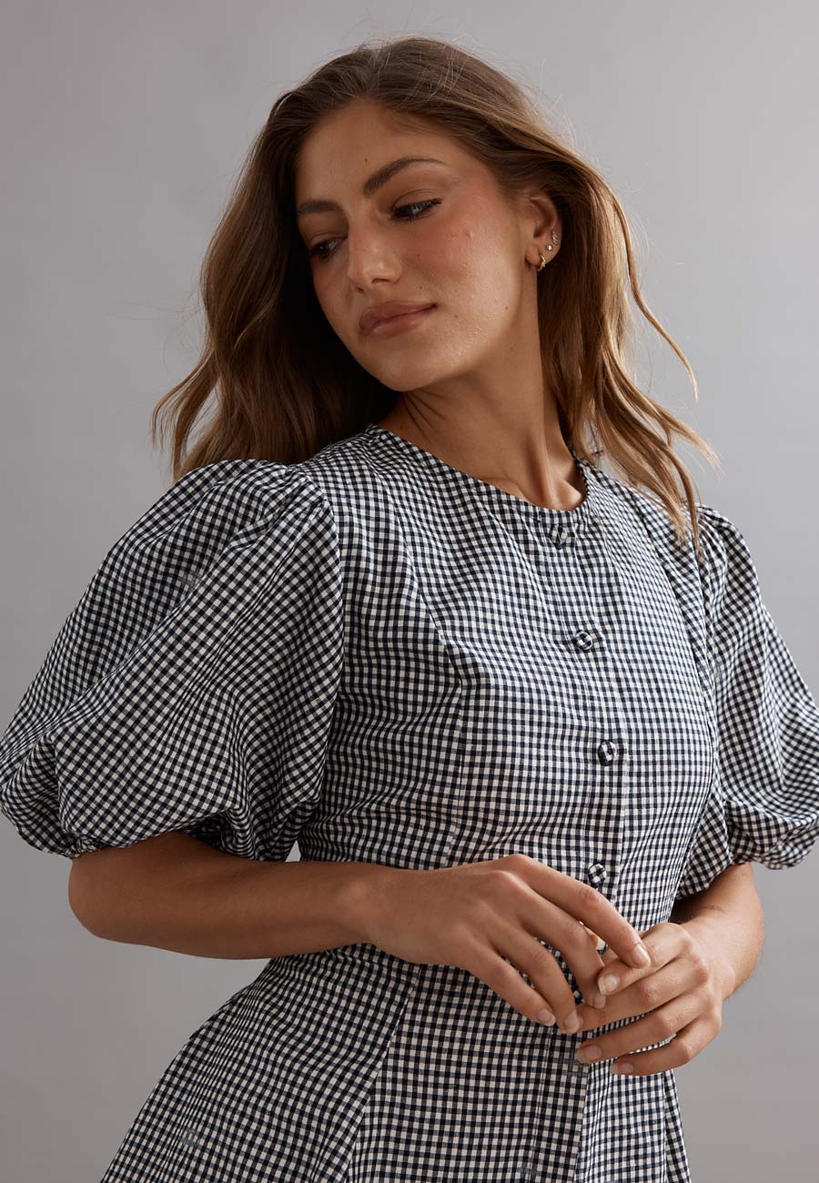 Caitlin Crisp Sofia Blouse Ink / White Gingham