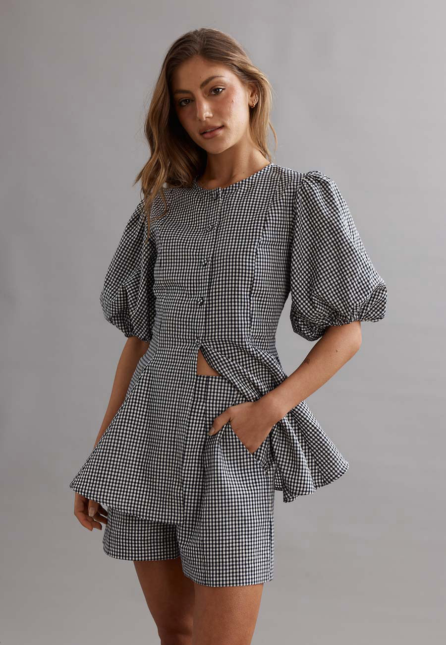 Caitlin Crisp Sofia Blouse Ink / White Gingham