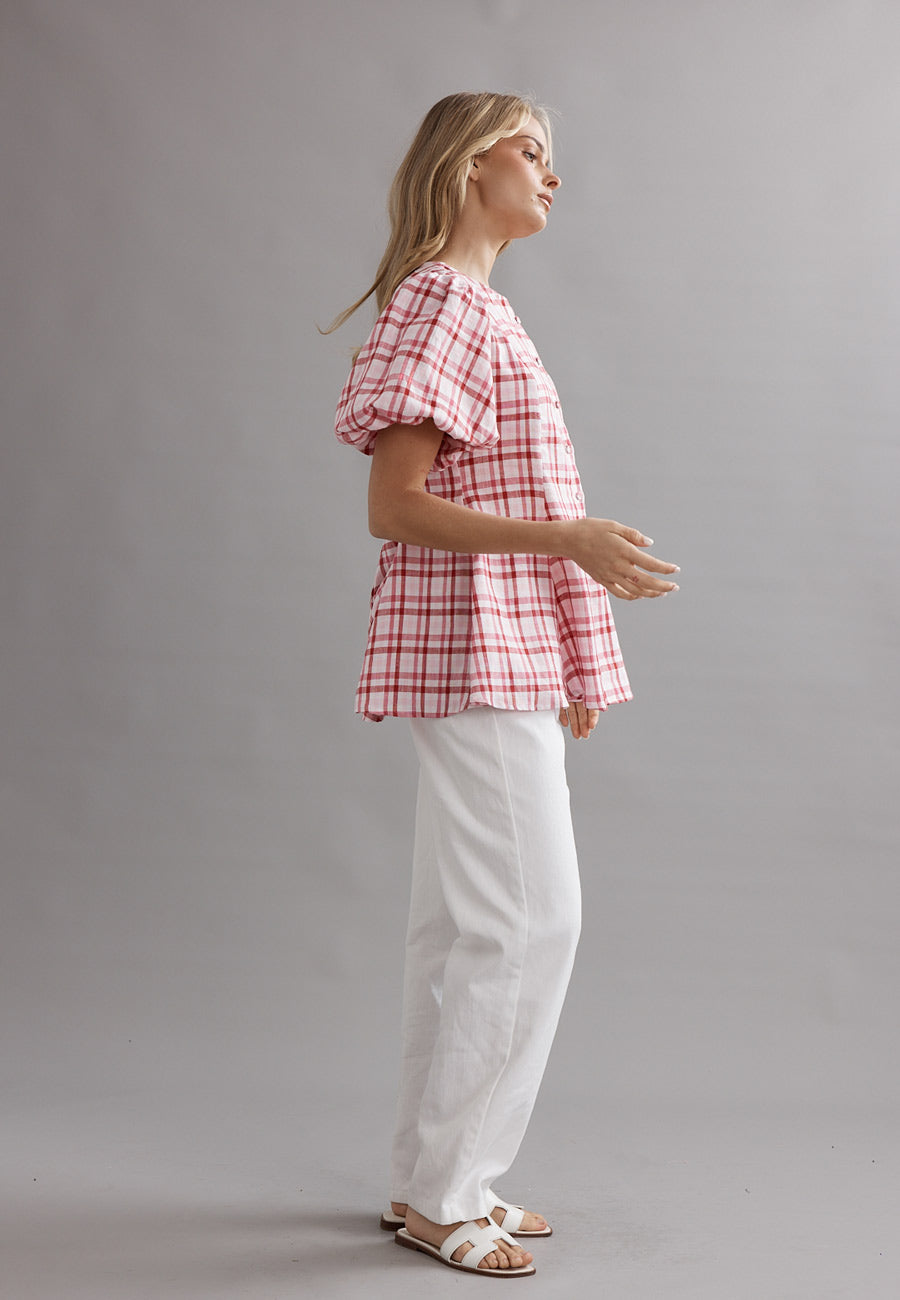 Caitlin Crisp Sofia Blouse Berry Plaid