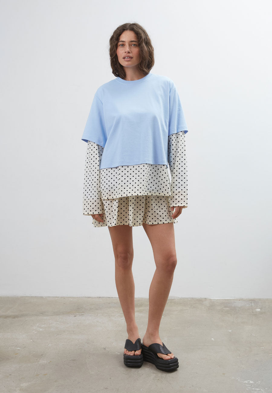 Commonplace Essentials Blue Crush LS Tee Light Blue Polka