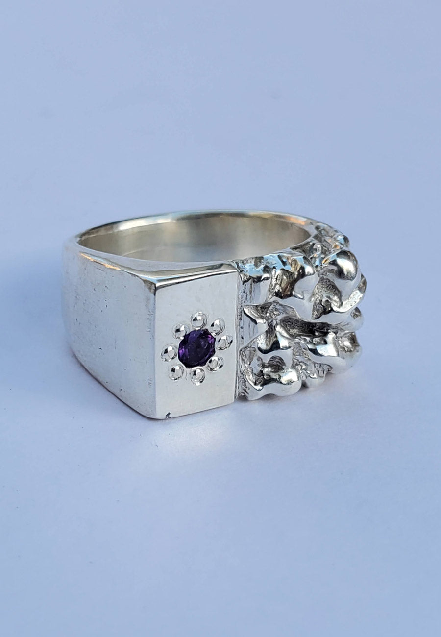 Mothmade Jewels Amethyst Lichen Signet Ring