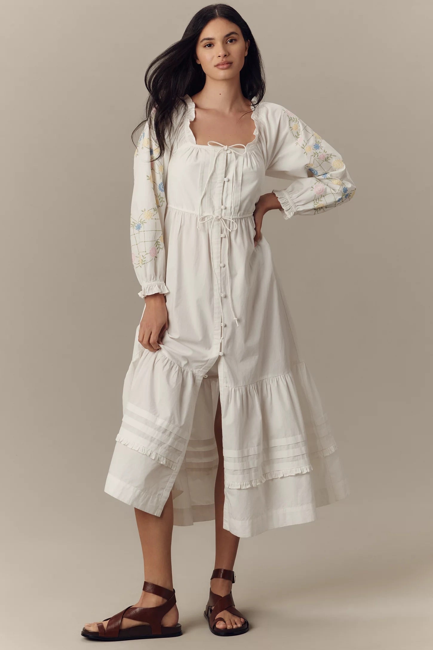 Damson Madder Junia Midi Dress Embroidered White