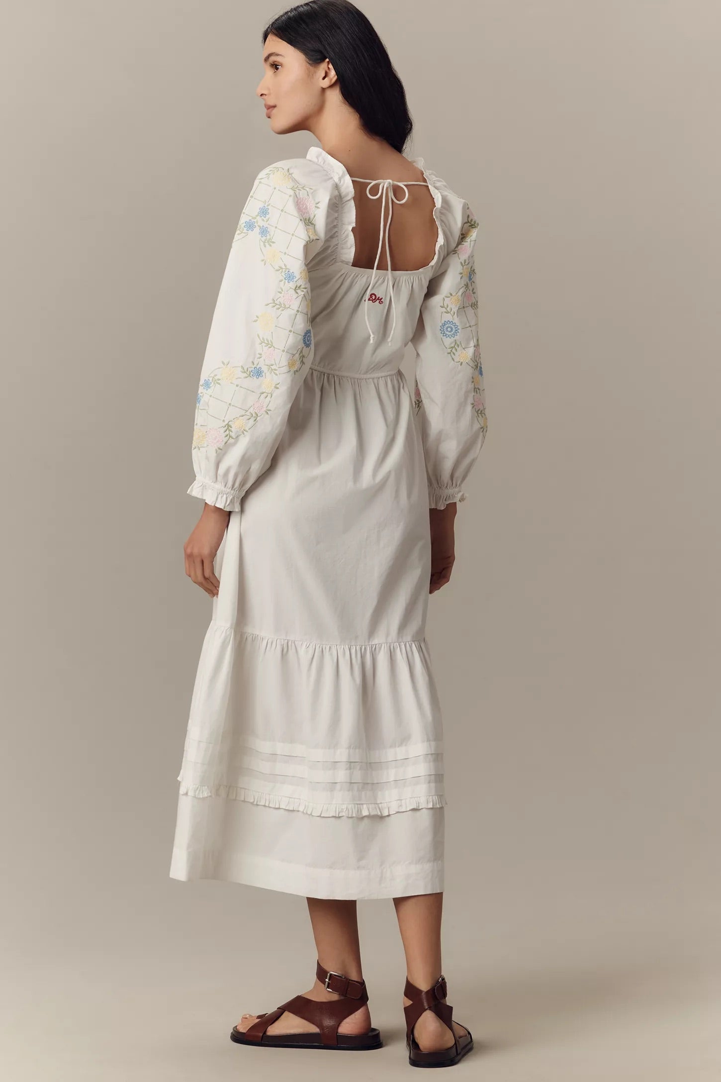 Damson Madder Junia Midi Dress Embroidered White