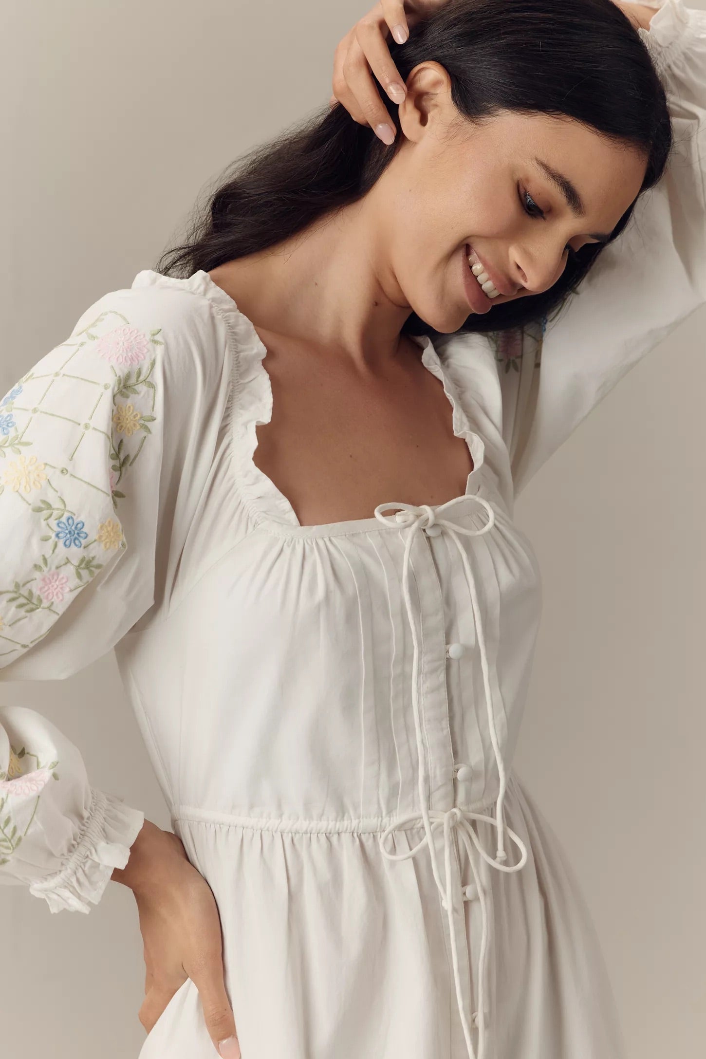 Damson Madder Junia Midi Dress Embroidered White