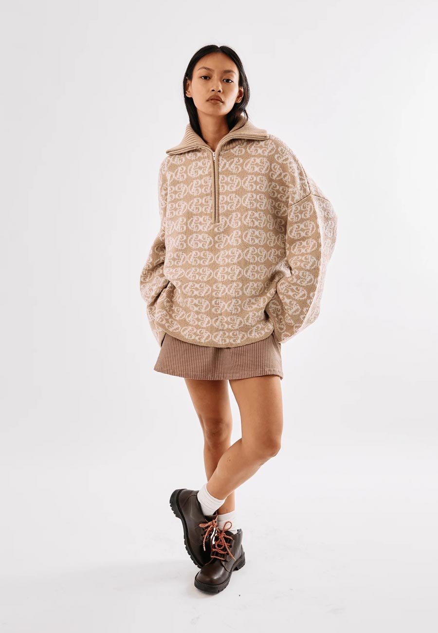 Commonplace Essentials Chapman Monogram 1/4 Zip - Warm Sand/Cream