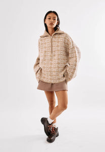 Commonplace Essentials Chapman Monogram 1/4 Zip - Warm Sand/Cream