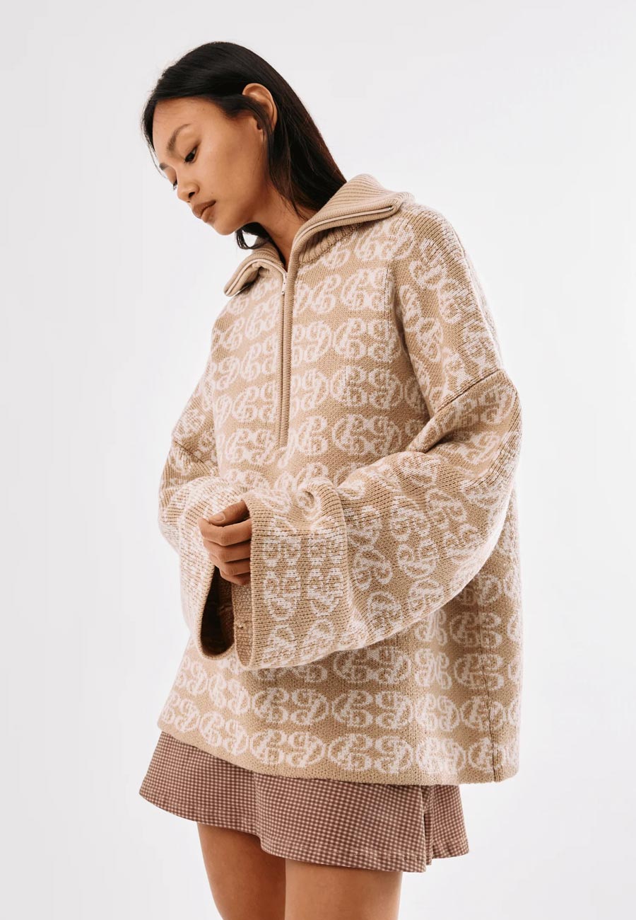 Commonplace Essentials Chapman Monogram 1/4 Zip - Warm Sand/Cream