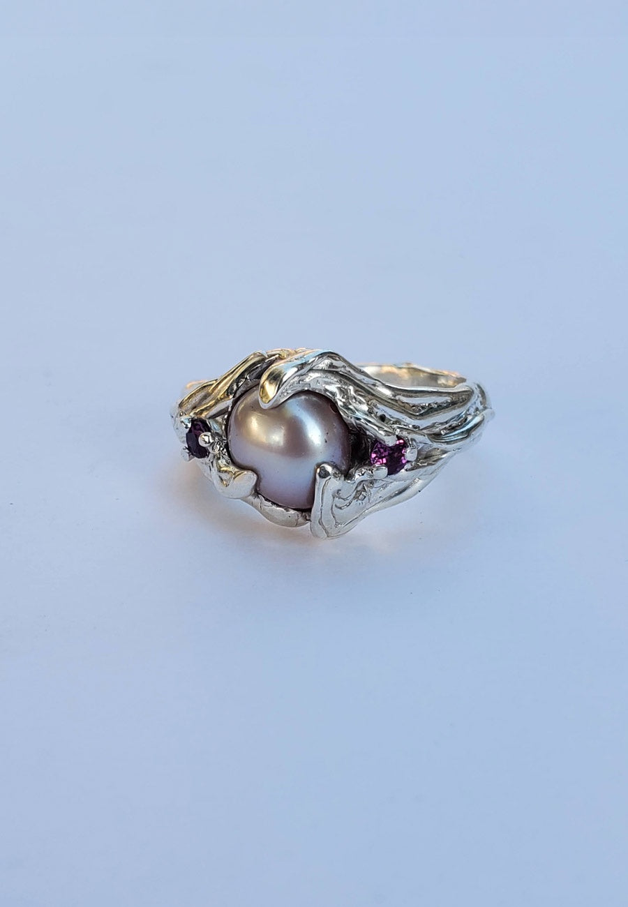 Mothmade Jewels Raspberry Pearl Ring