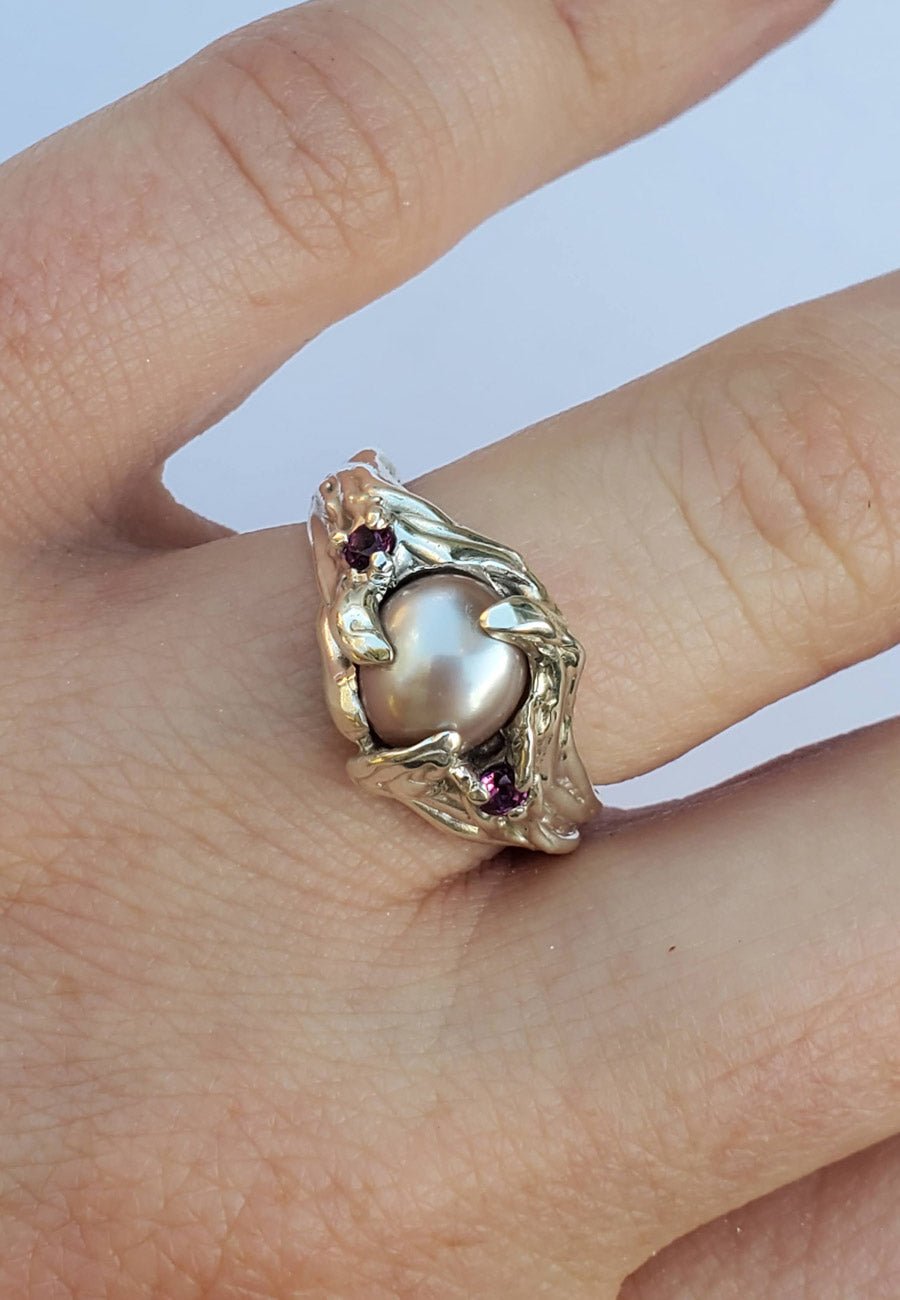 Mothmade Jewels Raspberry Pearl Ring