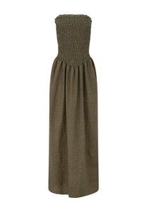 Après Studio Pine Check Ruched Strapless Maxi