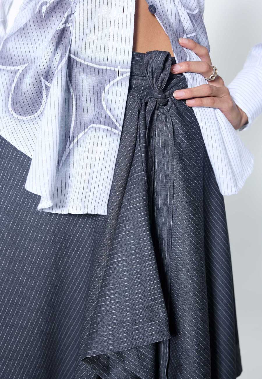 Arthur Origami Skirt Grey Pinstripe