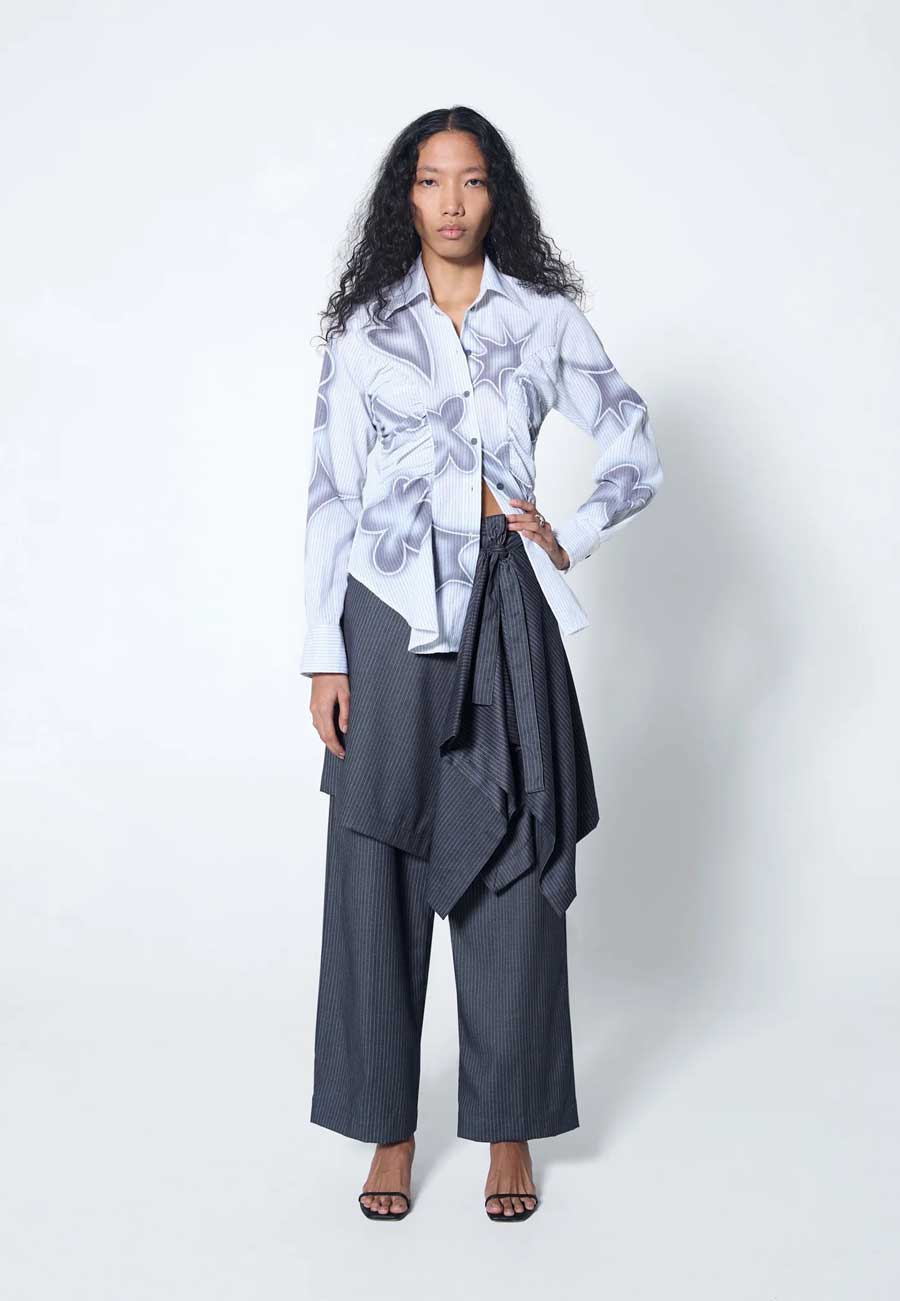 Arthur Origami Skirt Grey Pinstripe