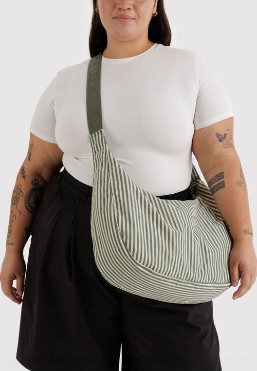 Baggu Large Nylon Crescent Bag Sage Stripe