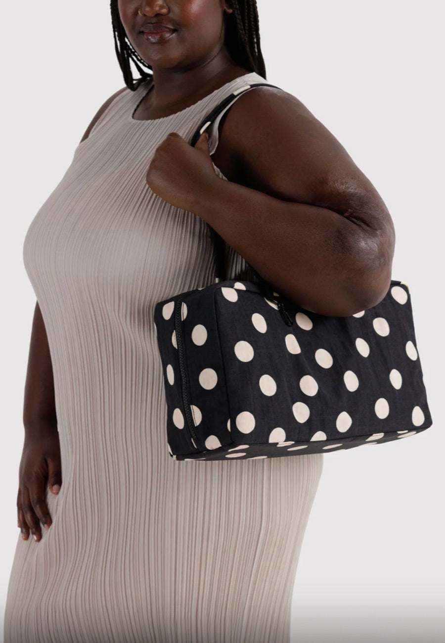 Baggu Medium Nylon Bowler Bag Black and Cream Polka Dot