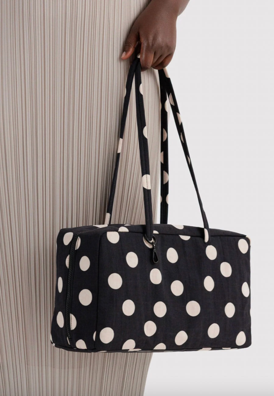 Baggu Medium Nylon Bowler Bag Black and Cream Polka Dot