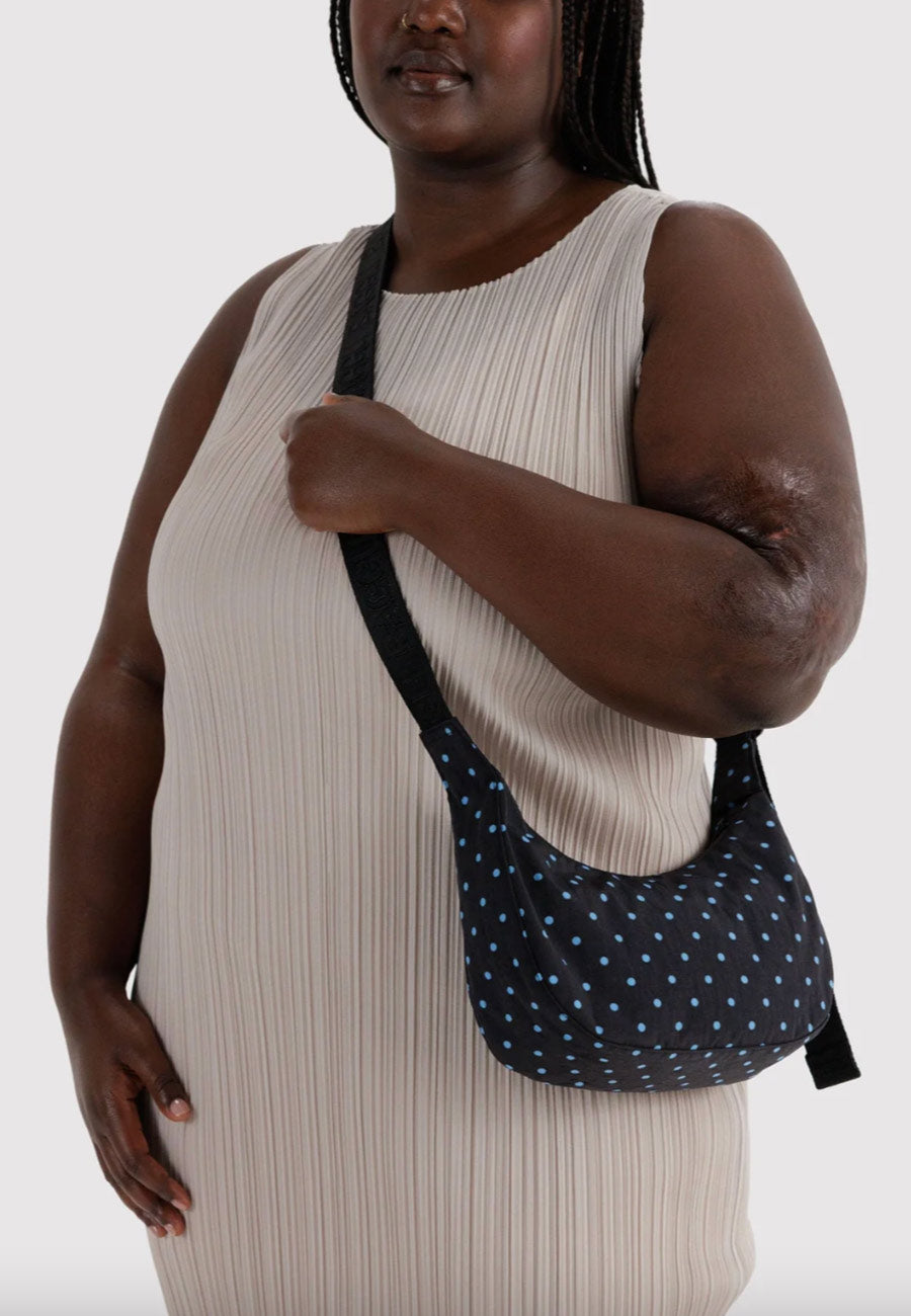 Baggu Small Nylon Crescent Bag Black and Sky Micro Dot PRE-ORDER