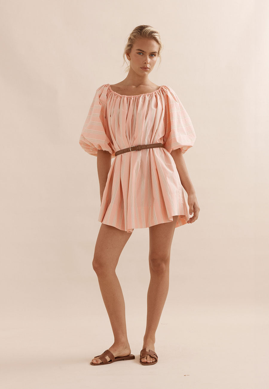 Caitlin Crisp Brooklyn Mini Dress Coral Stripe