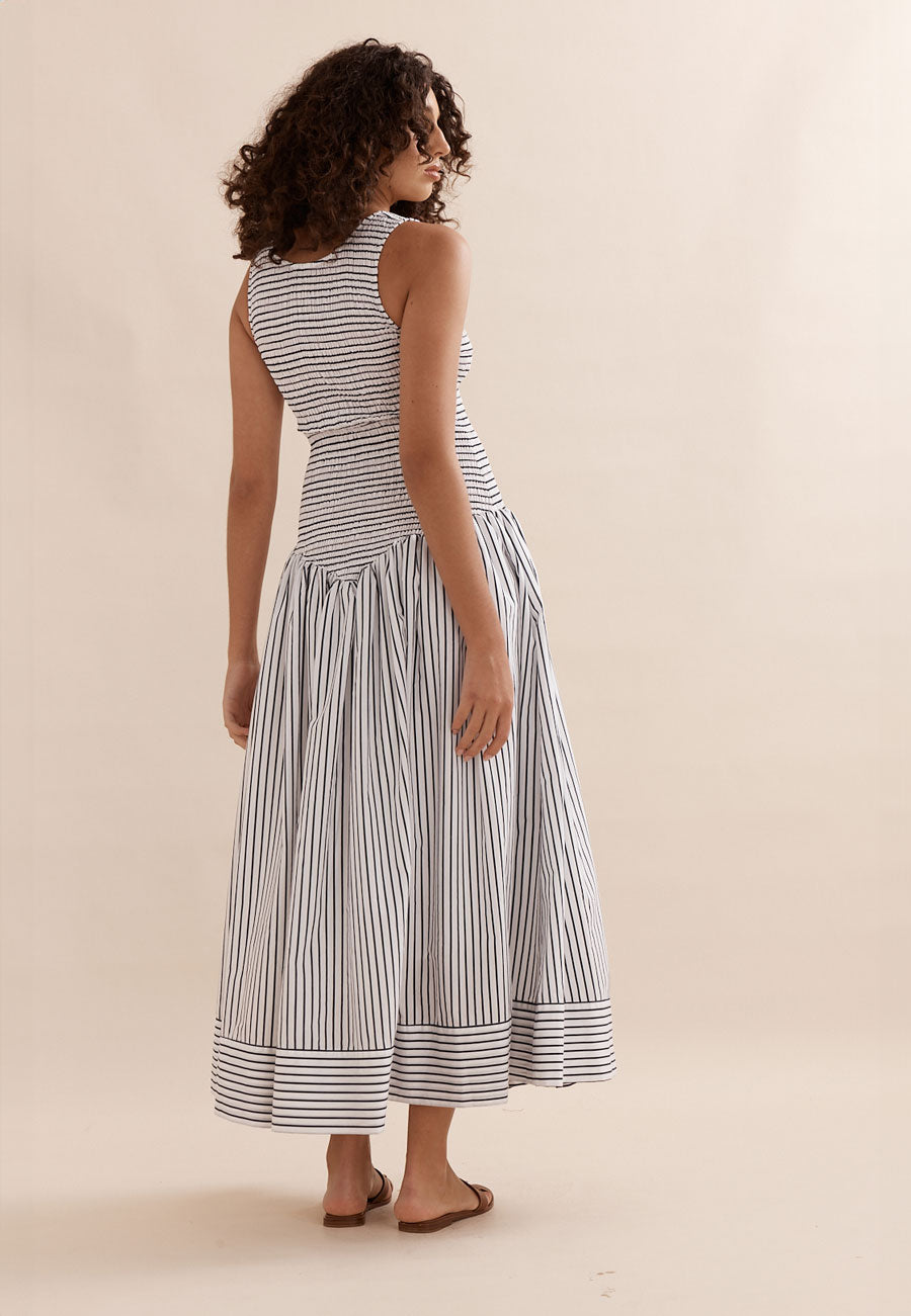 Caitlin Crisp Celine Dress French Navy Stripe