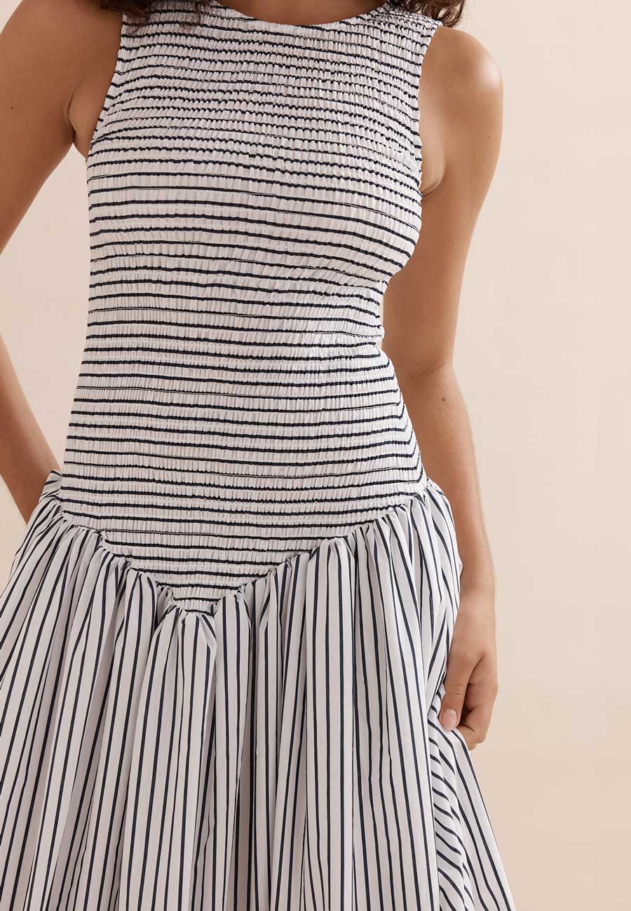 Caitlin Crisp Celine Dress French Navy Stripe