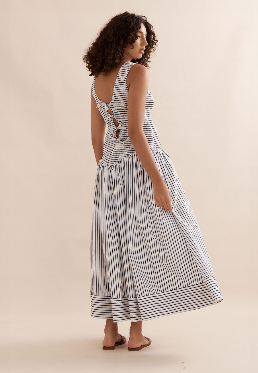 Caitlin Crisp Celine Dress French Navy Stripe