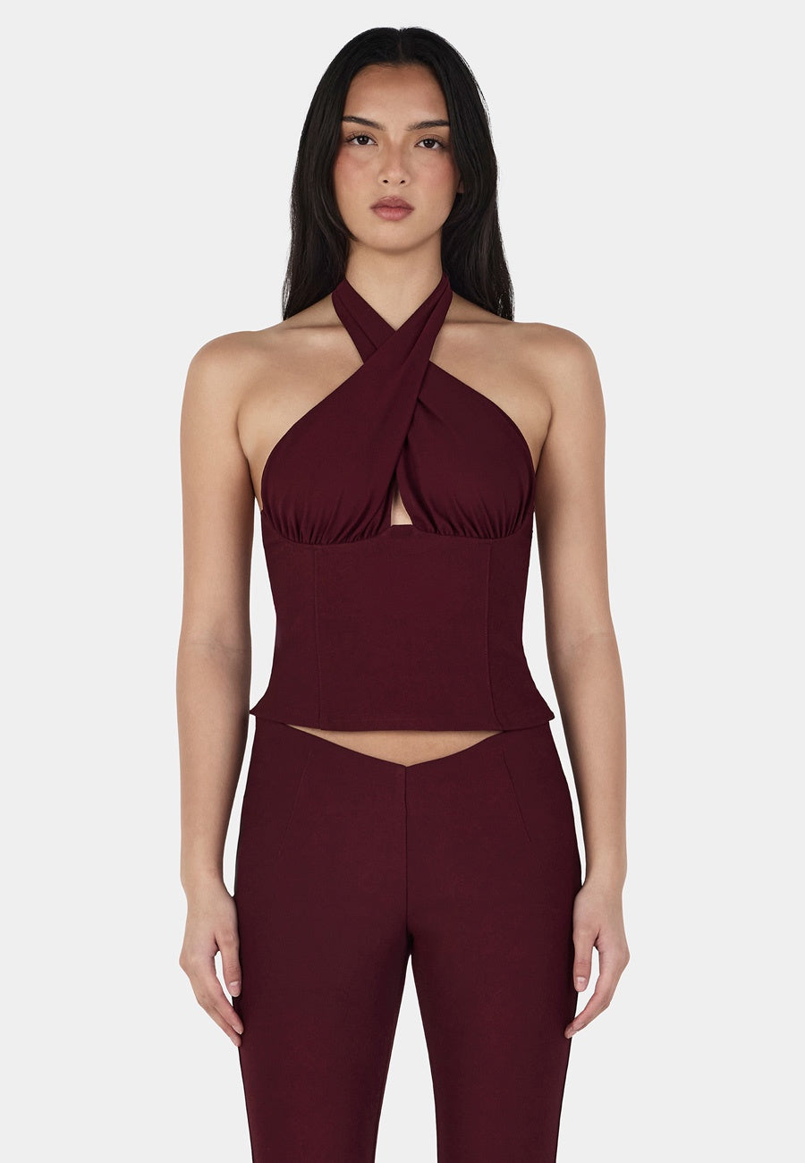 Ownley Chelsea Halter Top Burgundy