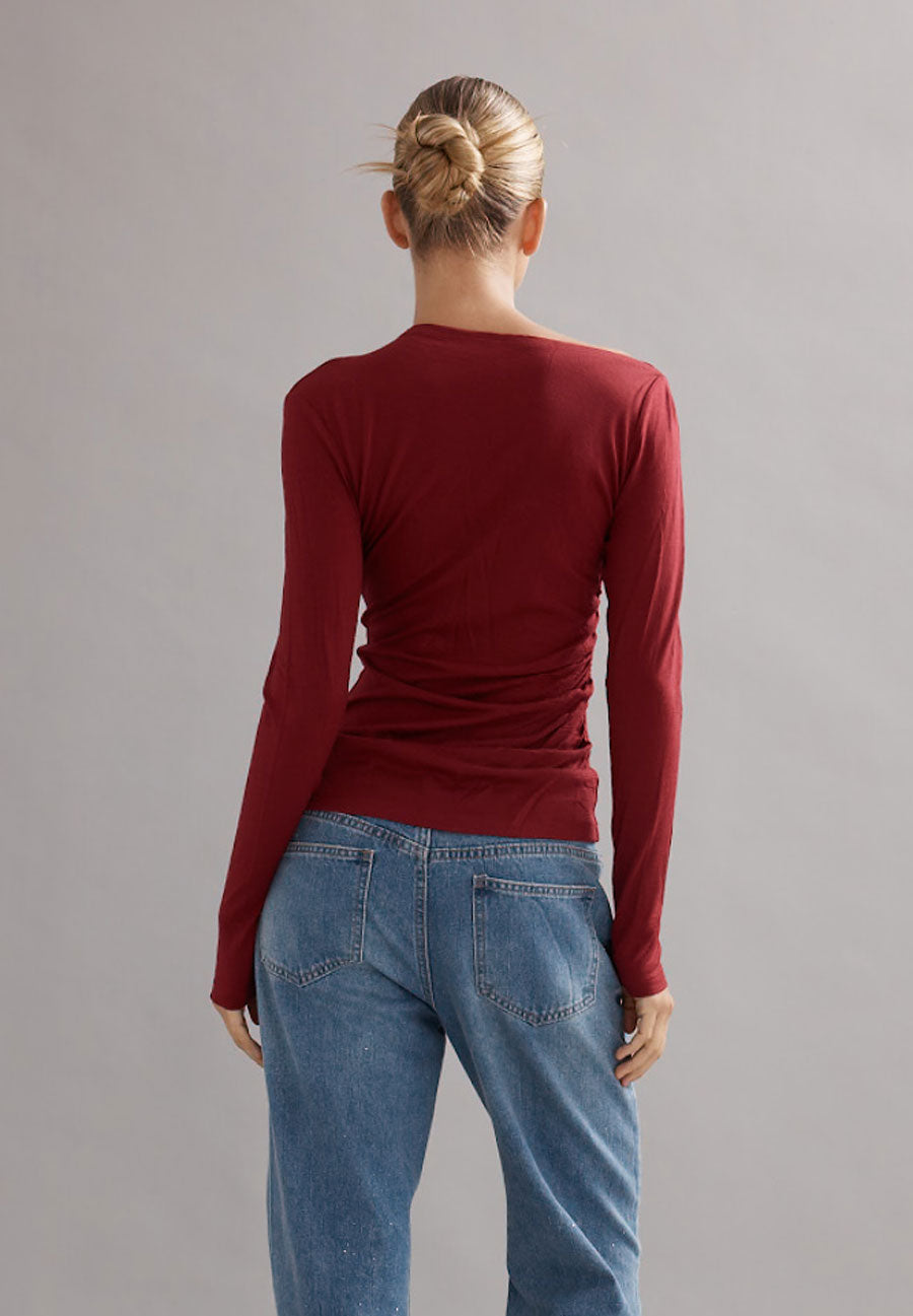 Caitlin Crisp Beau Merino Knit Top Maroon