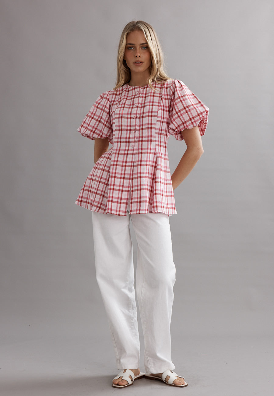 Caitlin Crisp Sofia Blouse Berry Plaid