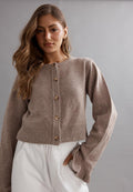 Caitlin Crisp Frilly Cropped Cardigan Walnut