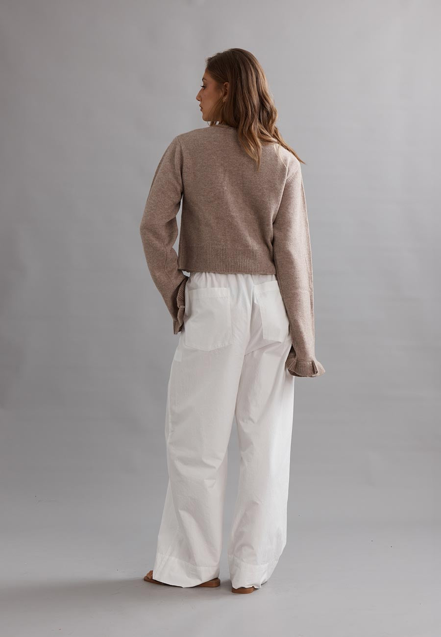 Caitlin Crisp Frilly Cropped Cardigan Walnut
